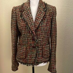 Tweed fringe blazer. Rust-green-brown size 8 NWOT